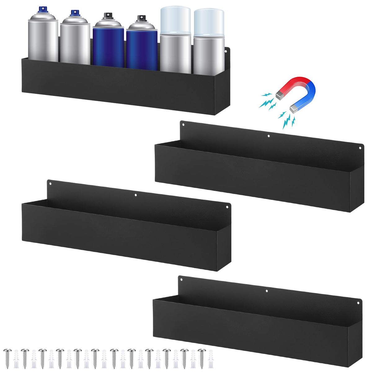 4 Pcs Magnetic Aerosol Spray Can Holder, 16.54 Inches, Black - Image 1