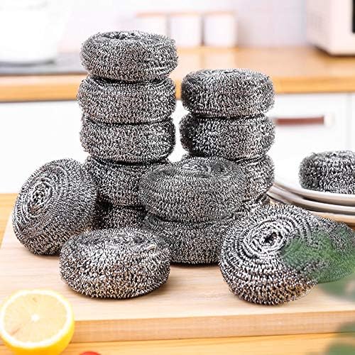 DKKO Stainless Steel Scourers Cleaning Ball Metal Scouring Pads for Kitchens Bathroom Steel Scrubber to Cleaning Dishes Pots Pans Ovens Grills - Pack of 12 Balls,1.05oz Each