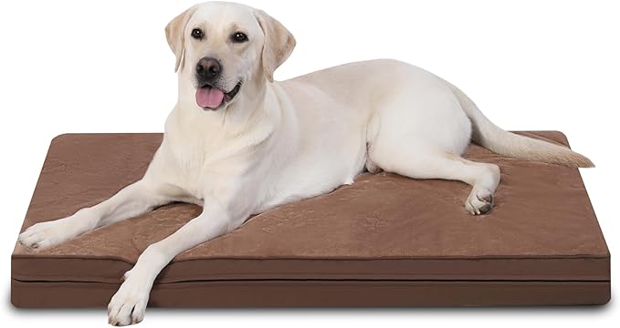 Waterproof XXL Dog Beds Large Sized Dog, Orthopedic Washable Crate Pad 48 inch, Jumbo XXLarge Foam Pet Bed with Removable Cover Reversible, Anti-Slip Kennel Pad, 47"x29", Brown