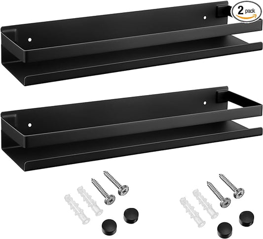 Lallisa 2 Pieces Stainless Steel Shelf Bathroom Shower Floating Shelves Wall Mounted Shower Caddy Basket Shelf Storage Organizer Shelves for Bathroom, Kitchen, Living Room(11.81 Inch/ 30 cm,Black)
