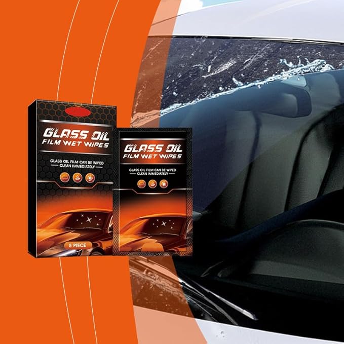 Glass Oil Film Wet Wipes(5PIECE /box)，Glass Oil Film Remover for Car, Easy and Convenient to Use, Can be Wiped Clean Immediately, Improve Car Windshields and Windows Clarity for Safe Driving (2Pcs)