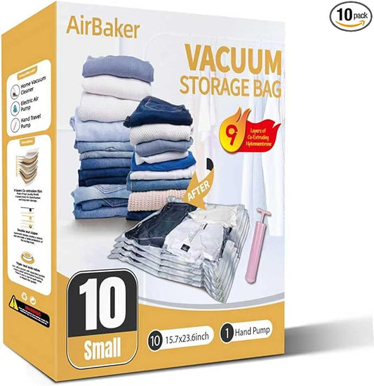 Vacuum Storage Bags for moving, Vacuum Seal Bags for Memory Foam, Latex, Clothing & Bedding, Space Saver Bags for Organization and Storage (10 Small)
