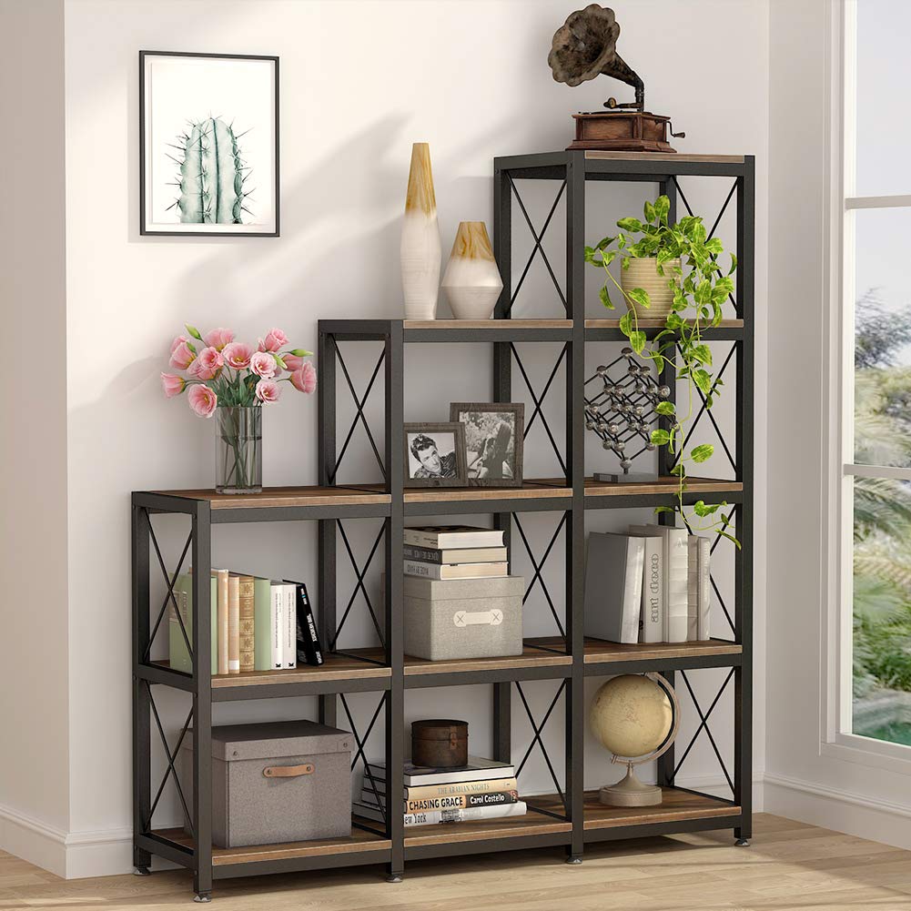 Tribesigns 12 Shelves Bookshelf, Industrial Ladder Corner - Image 1