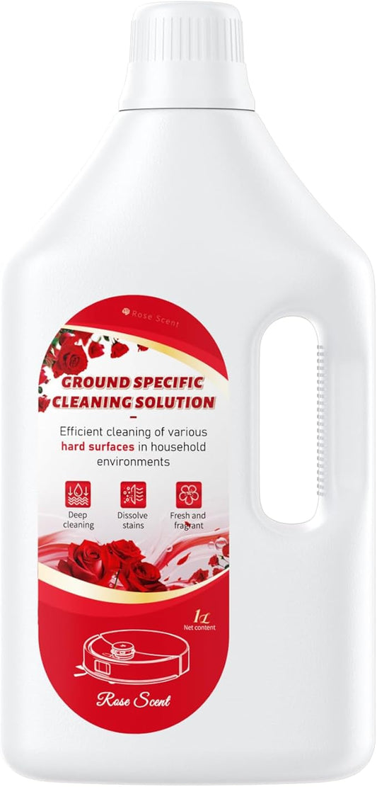 Floor Cleaning Solution Rose Scent, Compatible with Roborock Cleaning Solution Quick Drying Without Residue Suitable for All Robot Vacuums and Wet Dry Dual-Use Vacuum Cleaners (1 L, Rose)