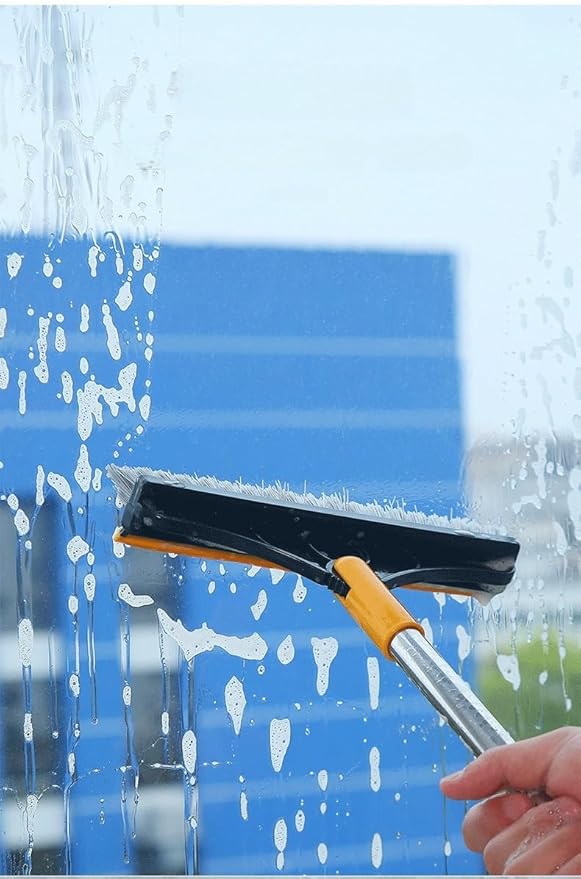 Grout Eeze Cleaner With Brush 2 In 1 V Shaped Head Rubber Squeegee 120° Rotation Long Handle Bristle Brush For Gap Cleaning Floor Tile Bathroom Balconies Kitchen Home Cleaning Tool
