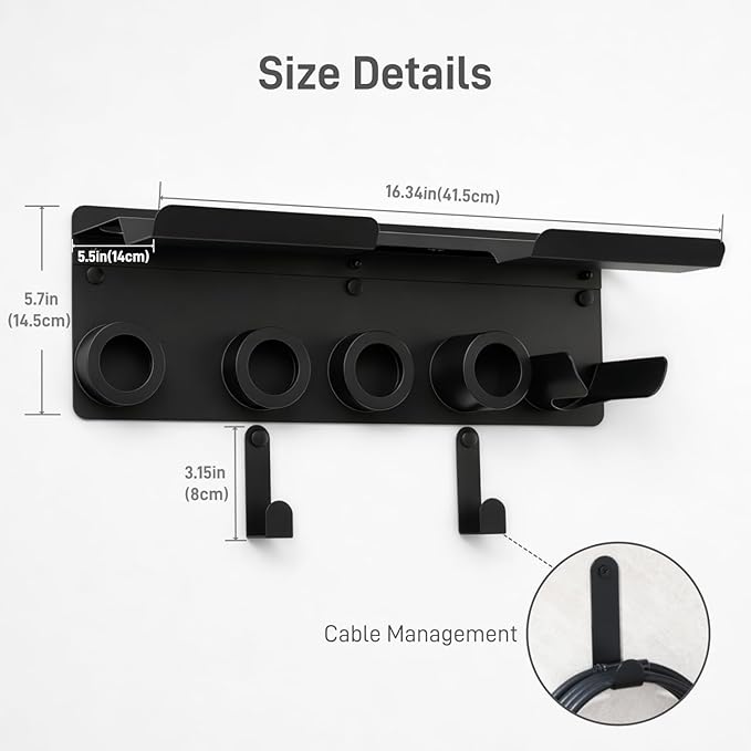 Dyson Airwrap Holder, Dyson Hair Dryer Wall Mount & Dyson Airwrap Organizer 2-in-1 Stainless Steel Storage for Airwrap & Hair Dryer Accessories, Space Saving Bathroom Vanity Dyson Shelf