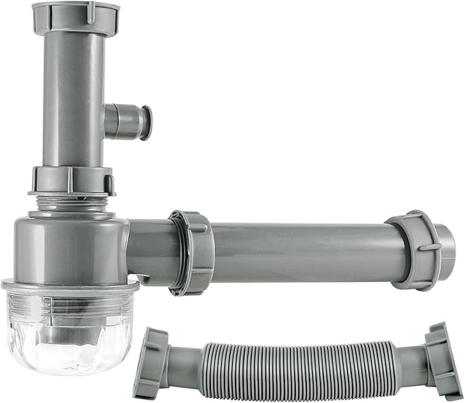 1 1/2" Kitchen Sink Drain Kit P-Trap Strainer Adjustable Height with 304 Stainless Steel 3-1/2" Sink Drain Assembly Kit for Kitchen Bar and RV