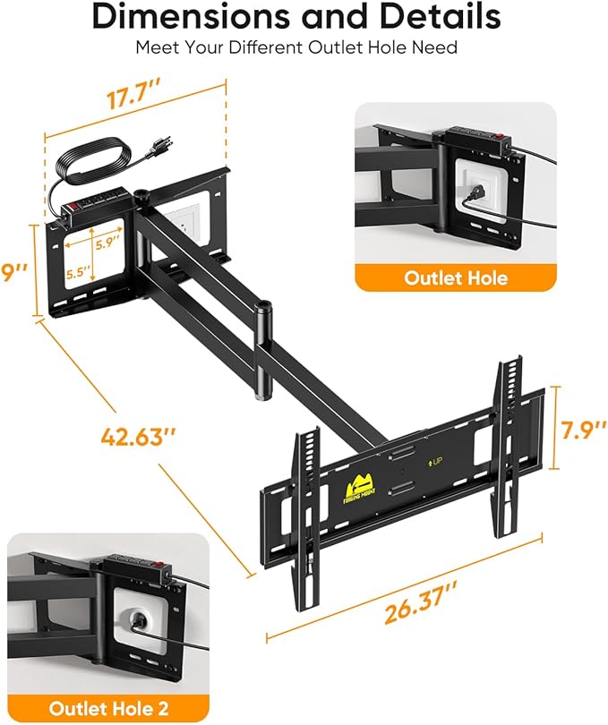 FORGING MOUNT Long Arm TV Wall Mount for 42-80 inch TVs, 43" Extension Full Motion TV Mount with Articulating Arm Swivel,Tilt and Level Adjustment, MAX VESA 600x400mm, Holds up to 110 lbs