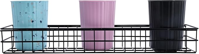 Yaegoo 4 Pcs Metal Grid Wall Baskets with Hooks, Metal Wire Hanging Basket for Home Kitchen, L 15.75 x W 3.94 x H 1.97 Inch, Black