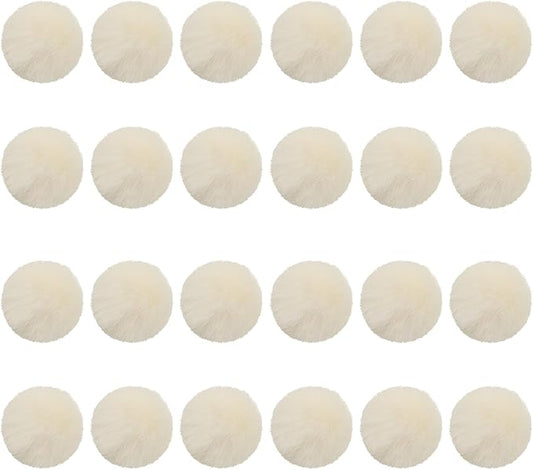 PATIKIL Faux Fur Pom Poms for Hats, 24 Pcs Fluffy Soft Fur Poms Balls with Elastic Loop for Keychain Knitting Hats DIY Scarves Gloves Bag Christmas, Beige White