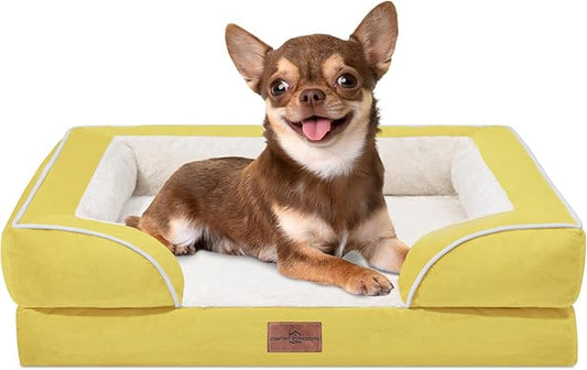 Comfort Expression Orthopedic Dog Bed for Small Dogs 24x16 Inch, Waterproof Egg Crate Foam Small Pet Bed with Removable Bolsters, Dog Couch with Washable Cover & Non-Slip Bottom, Spicy Mustard