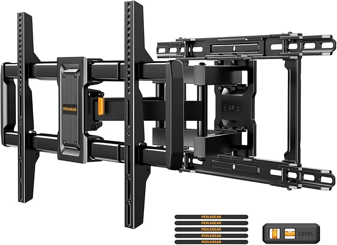 Perlegear Full Motion TV Wall Mount for 42–97 inch TVs up to 132 lbs, Preassembled and Telescopic Design for Easy Setup, Swivel, Tilt and Extension, Fits 16″/18″/24″ Wood Studs, Max VESA 600x400mm