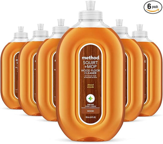 Method Hardwood Floor Cleaner, Squirt + Mop Design, Use as Laminate or Sealed Wood Floor Cleaner, Almond Scent, 25 Fl Oz, 6 Pack, Packaging May Vary