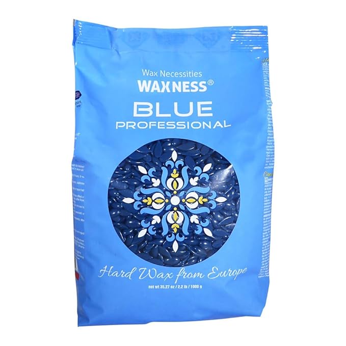 Waxness Film Hard Wax Beads Blue Professional 2.2 lb (1 kg) – Stripless Professional Hard Wax for Coarse Hair, Strong Grip, Smooth Application – Made in Italy