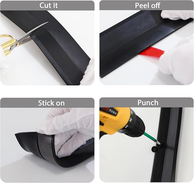 32.8ft Universal Garage Door Top and Sides Seal Strip, Waterproof Self Adhesive Professional Sealing Includes 40pcs Screws, Black