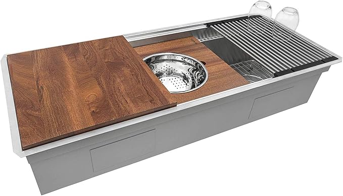 Ruvati 45-inch Workstation Two-Tiered Ledge Kitchen Sink Undermount 16 Gauge Stainless Steel - RVH6333ST