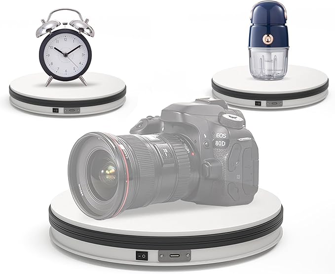 YVV Motorized Rotating Display Stand White 9.8 Inch, 360° Electric Turntable Platform for Photography, 3D Scanning & Product Showcases, Jewelry, Collectibles，22 lbs Load, USB Wired Power