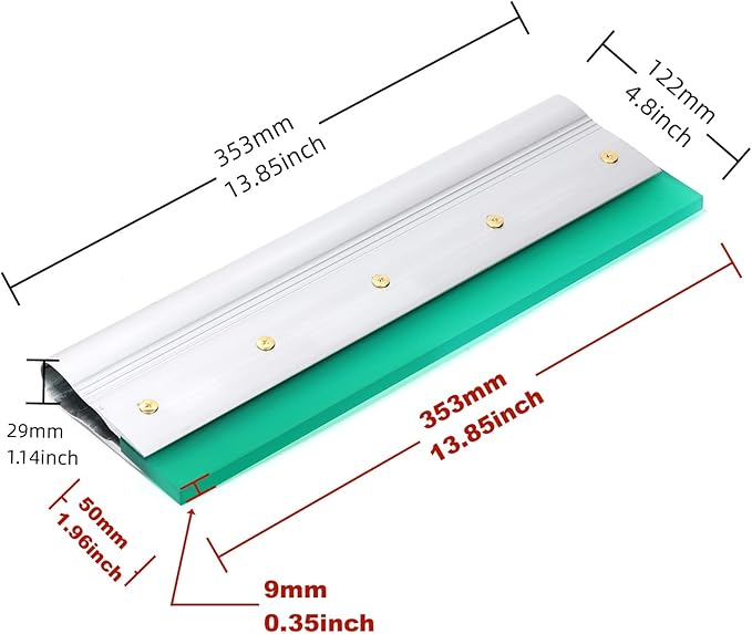 14 Inch Screen Printing Ink Squeegee with Aluminum Handle, 75 Durometer, Flat Squeegee for DIY Hand Printing, Flat Patterns