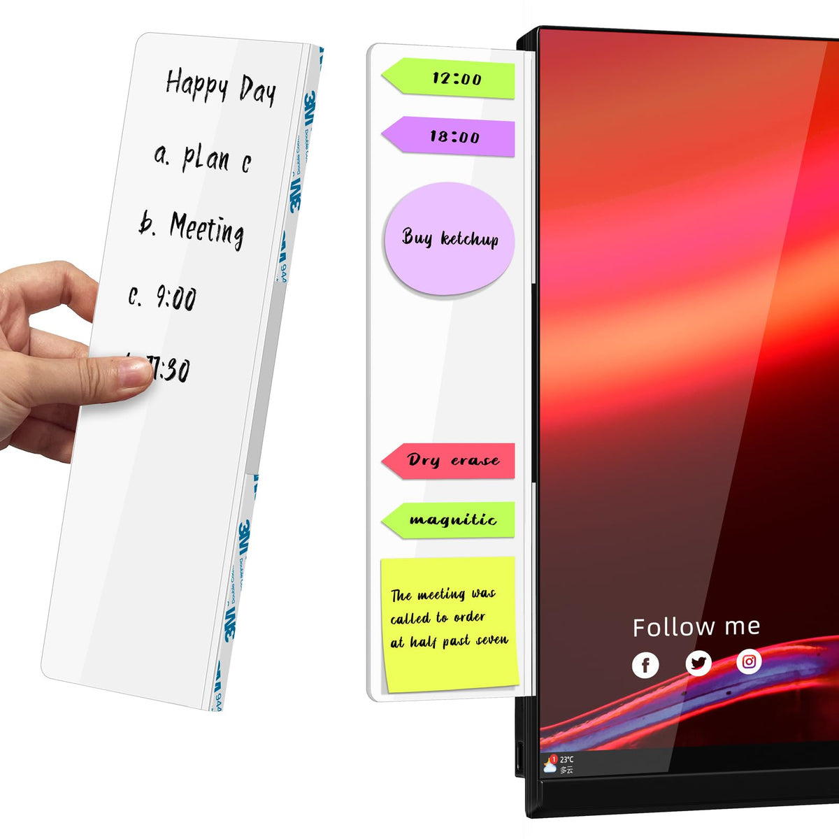 Crpich White Small Monitor Memo Board – 10.6" x 3.3", 2 Pack - Image 1