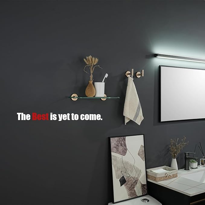 JQK Bathroom Glass Shelf, Tempered Glass Shower Storage 16 by 5 inches, 304 Stainless Steel Champagne Bronze Wall Mount, TGS121L16-CB