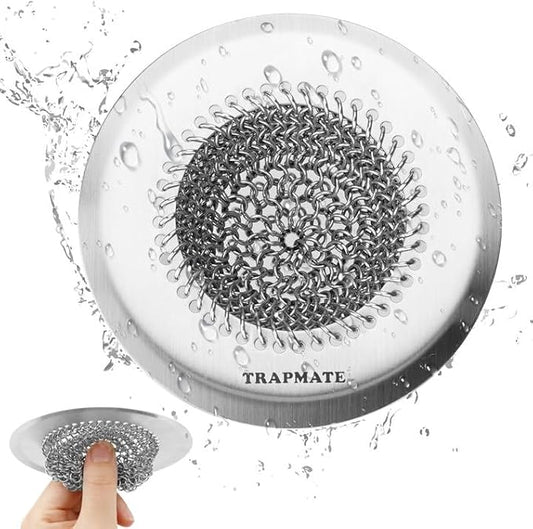 TRAPMATE Kitchen Sink Drain Strainer, Reversible Chain Mesh Sink Strainer, 304 Stainless Steel Anti-Clogging & Easy Clean Sink Strainer Basket, Fits US Standard Kitchen Sink Drains, Dishwasher Safe