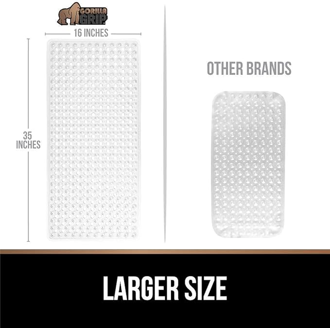 Gorilla Grip Bath Tub Mat and Shower Mat, Both Black, Bath Mat 35x15 Size, and Shower Mat 21x21 Size, 2 Item Bundle