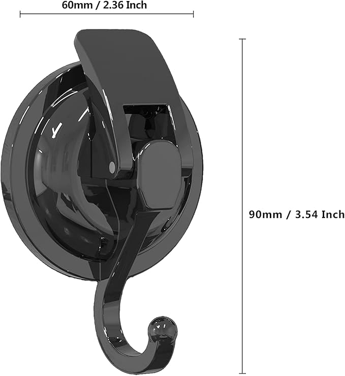 Heavy Duty Vacuum Suction Cup Hooks, Gun Silver Plated Polished Super Suction for Kitchen Bathroom, 2 Pack