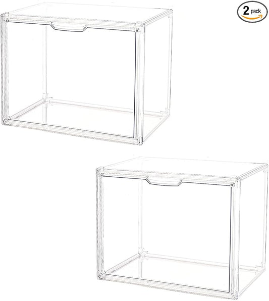 Clear Plastic Stackable Storage Bins, Clear Shoe Box, Dustproof Book & Cosmetic Display Cases, Large Figures Collectibles Showcase, Shoe Storage Boxes, Bag Organizer (2, TransparentXL-2 Pack)
