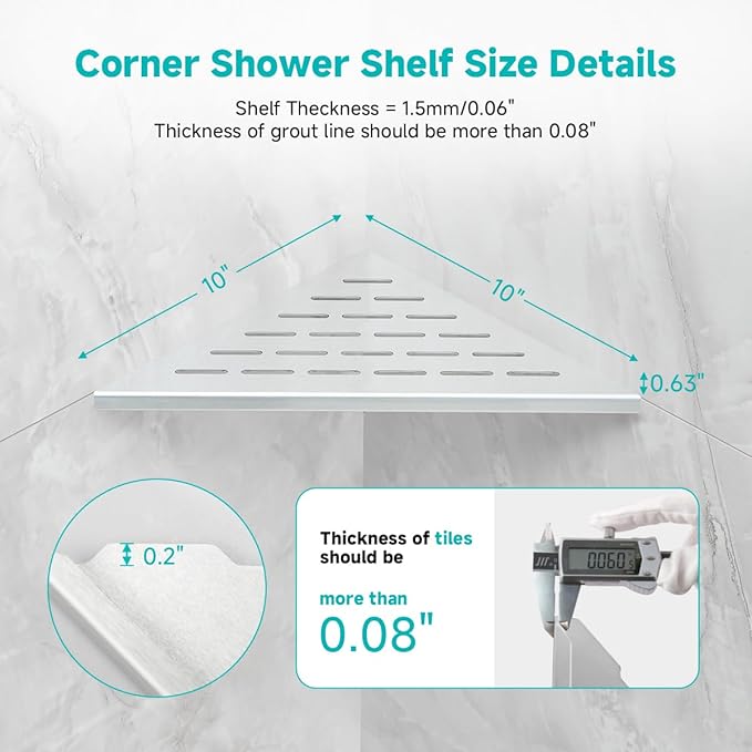 2-Pack 10" Wall Mounted Corner Shower Shelf - No Drilling Recessed Bathroom Shelves, Triangular Shower Caddy Organizer, Rustproof Stainless Steel Shower Shelves for Tiled Walls(Brushed)