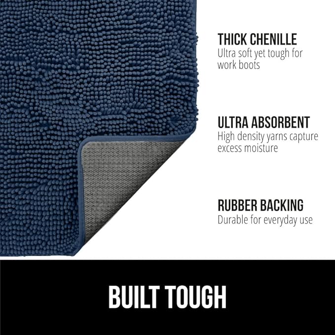 GORILLA GRIP SoakSTOPPER Dog Door Mat, 48x30 Machine Washable Rug Absorbent Doormat Captures Moisture Mud Dirt, Quick Dry Soft Chenille Entryway Rugs Indoor Entrance Mats for Dog Paws, Navy Blue