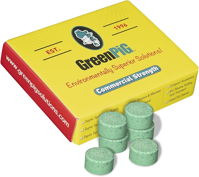 Green Pig Septic Tank Treatment Pucks – Enzyme & Bacteria-Based Treatment for Preventative Septic Maintenance, Helps Reduce Odors & Buildup, 1-Year Supply (6 Pucks)