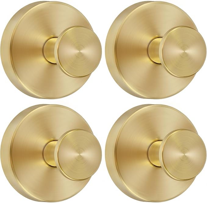 Gold Suction Cup Hooks for Shower Heavy Duty Wreath Hangers for Front Door Waterproof Shower Hooks for Inside, No Drill Towel Hooks for Bathroom Kitchen, Glass Doors, Windows (4, Brushed Gold)