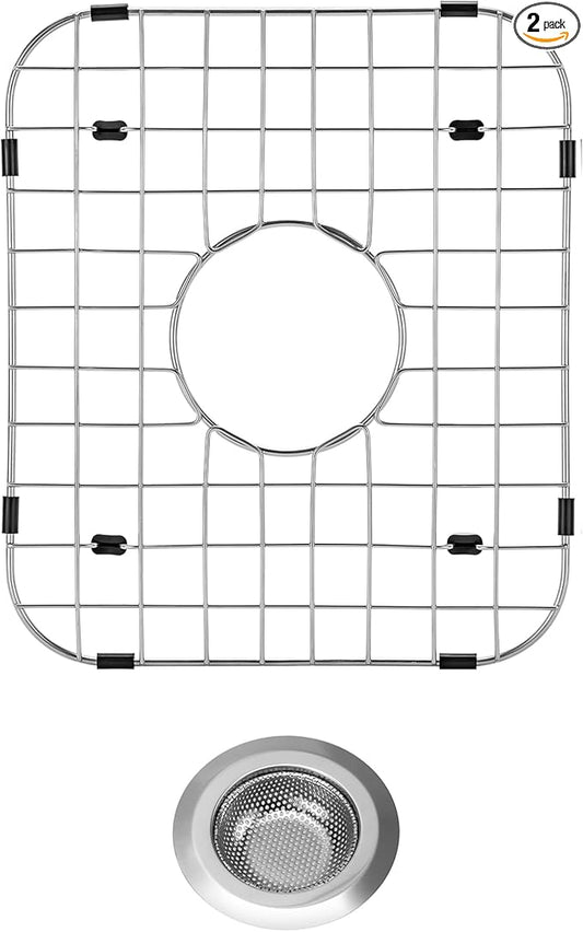 Sink Protector Grid 13.7"x11.6"X1", Stainless Steel Sink Protectors for Kitchen Sink with Center Drain Hole, Rust-Resistant Metal Sink Protector with Sink Strainers (Center Drain/Set 1)