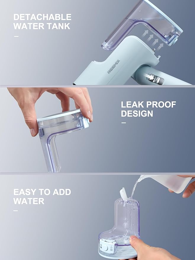 Reemix Portable Garment Steamer, Powerful Foldable Handhled Steamer 1300W, Travel Size Steamer For Clothes 20S Fast Heat-up, Fabric Steamer for Home & Travel, 120V Only (Aqua)