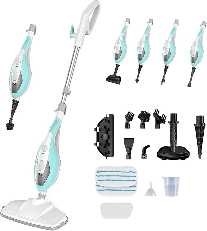Steam Mops for Floor Cleaning, Handheld Steam Cleaner for Home, Lightweight All in 1 Steam Mop Detachable Steamer for Hardwood Floor Tile Couch, 2 Washable Pads, 1550W Deep Cleaning, White and Green