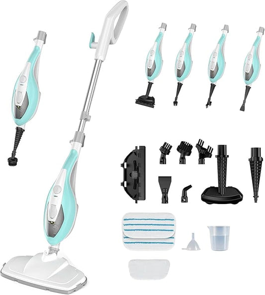 Steam Mops for Floor Cleaning, Handheld Steam Cleaner for Home, Lightweight All in 1 Steam Mop Detachable Steamer for Hardwood Floor Tile Couch, 2 Washable Pads, 1550W Deep Cleaning, White and Green