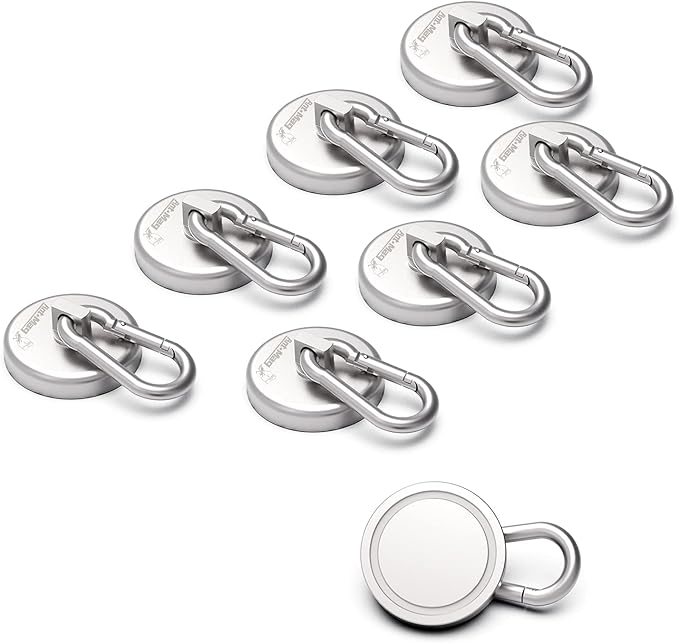 Ant Mag Magnet Hooks Heavy Duty 160LBS Neodymium Magnet with Swivel Carabiner Snap Hook for Indoor/Outdoor Hanging Bag Kitchen Garage Cruise Ship (8 Pack)