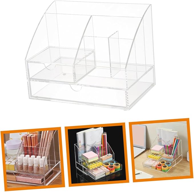 Garneck Acrylic Desk Organizer Drawer Multi-compartment Makeup and Office Supplies Storage Box Design for Use for Lipsticks Pens and Accessories
