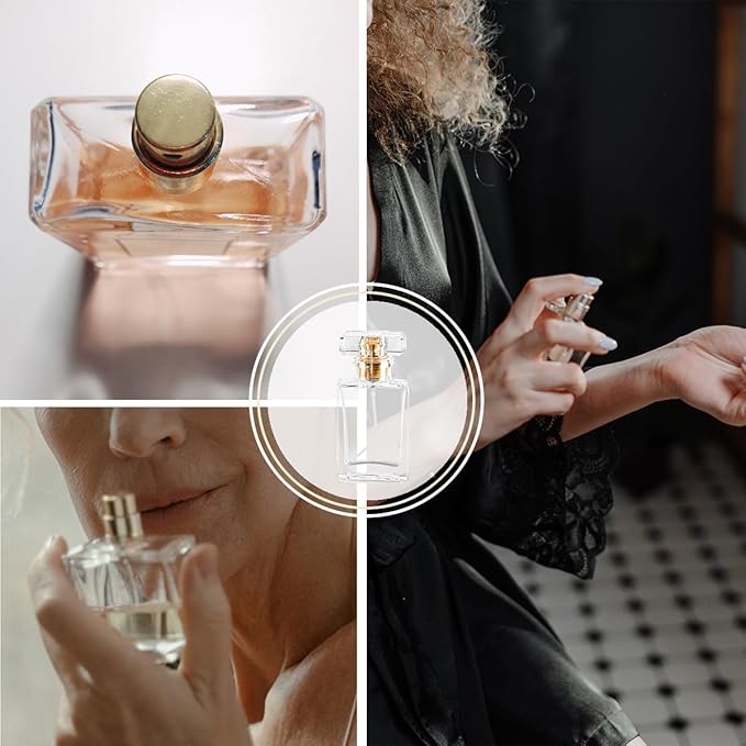 Empty Perfume Bottle Refillable 24PCS 30ml Glass Clear Travel Spray Atomizer Bottle Container Perfume Fine Mist Spray Pump Bottle Dispenser for Essential Oil Liquid (Square 30ml-24PCS)