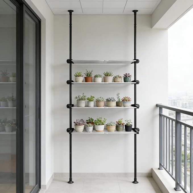 4 Tier Over The Toilet Storage 97-116” Over Toilet Bathroom Organizer with Adjustable Shelf Slim Behind Toilet Shelf for Toilet Paper Towel Plants (Black)