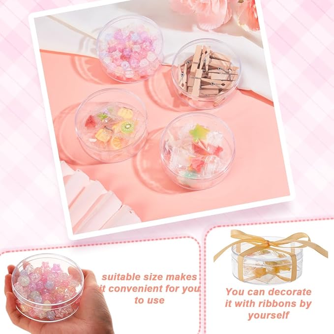 AHANDMAKER 50PCS Clear Round Organizer Box 3"x1" Small Acrylic Containers with Lids Circular Candy Box for Bead Jewelry Storage Wedding Graduation Gift Craft Decorations