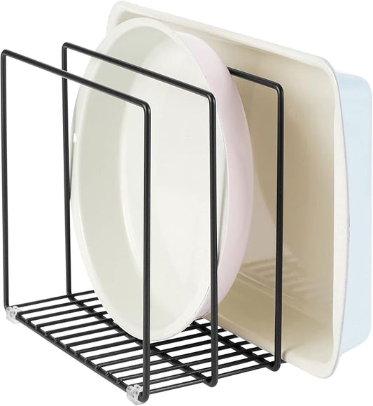 mDesign Steel Storage Tray Organizer Rack for Kitchen Cabinet - Divided Holder with 3 Slots for Skillets, Frying Pan, Pot Lids, Cutting Board, Baking Sheets - Concerto Collection - Black