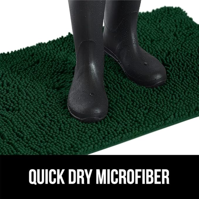 GORILLA GRIP SoakSTOPPER Dog Door Mat, 36x24 Machine Washable Rug Absorbent Doormat Captures Moisture Mud Dirt, Quick Dry Soft Chenille Entryway Rugs Indoor Entrance Mats for Dog Paws, Deep Green