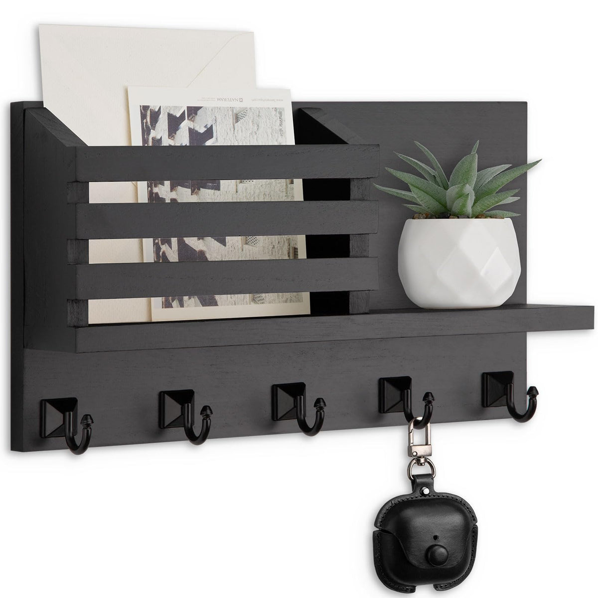 Key Holder Wall Mount, Mail Organizer for Wall with 5 - Image 1