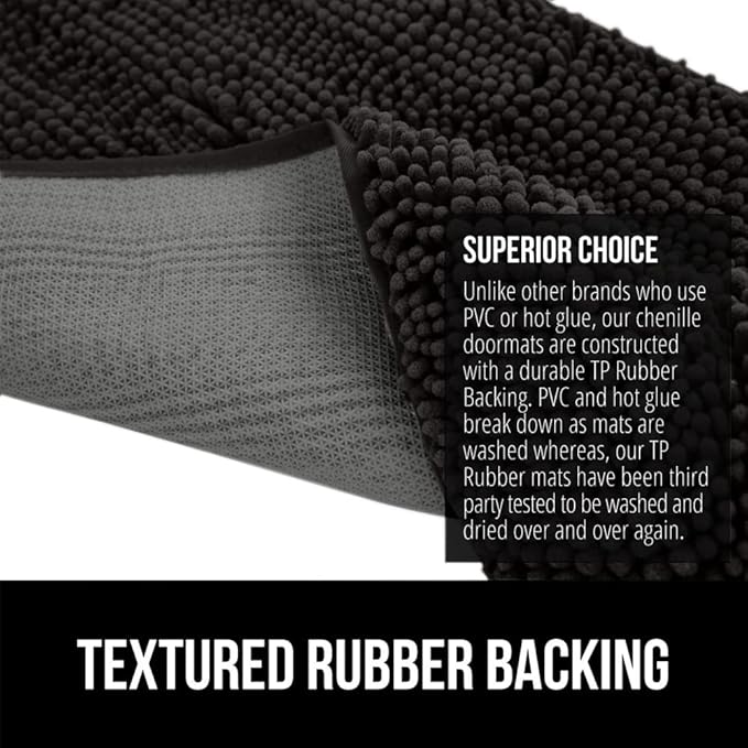 GORILLA GRIP SoakSTOPPER Dog Door Mat, 70x24 Machine Washable Rug Absorbent Doormat Captures Moisture Mud Dirt, Quick Dry Soft Chenille Entryway Rugs Indoor Entrance Mats for Dog Paws, Black
