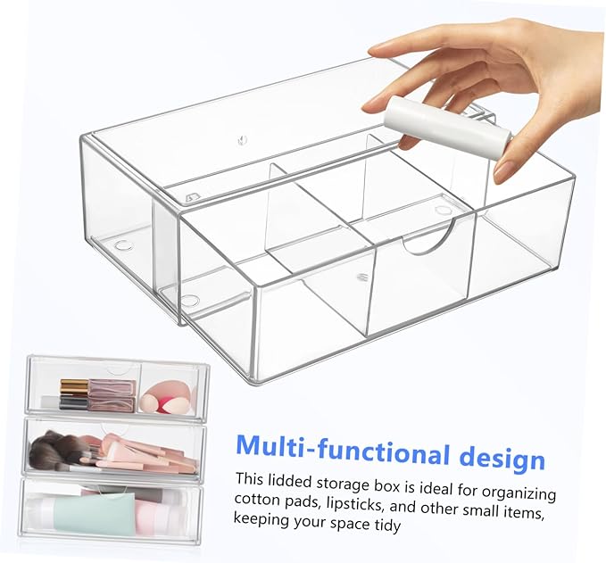 MERRYHAPY 3pcs Makeup Organizer Vanity Storage Box Lipstick Holder Desktop Cosmetics Organizer Lidded Storage Bin for Bathroom