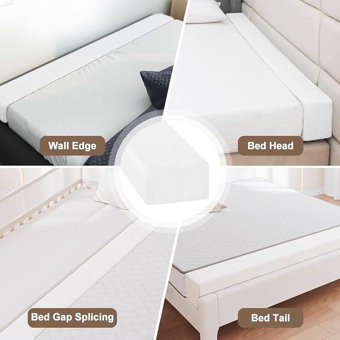 High-Density Bed Crack Filler with Removable Cover, Mattress Extender for Headboard Gap, Spacer Filler Between Mattress and Wall, Bed Wedge Gap Filler, Full Size, Rice-White, 78"x6"x8"