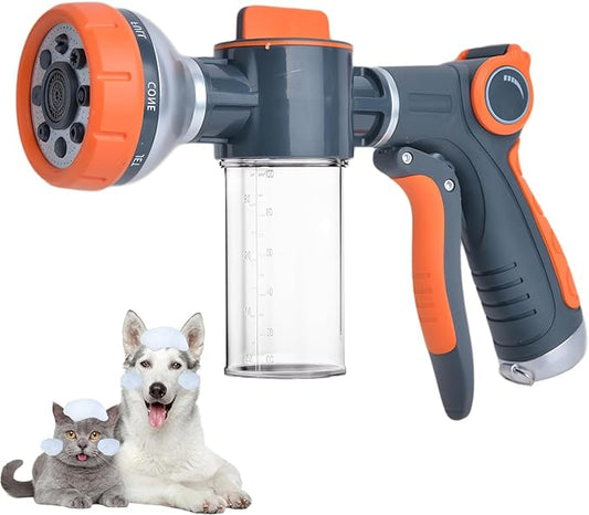Dog Washing Hose Attachment, 8-in-1 Sprayer Hose Nozzle with Soap Dispenser for Dog Showering, Watering Flowers, Car Washing (Nozzle Only)