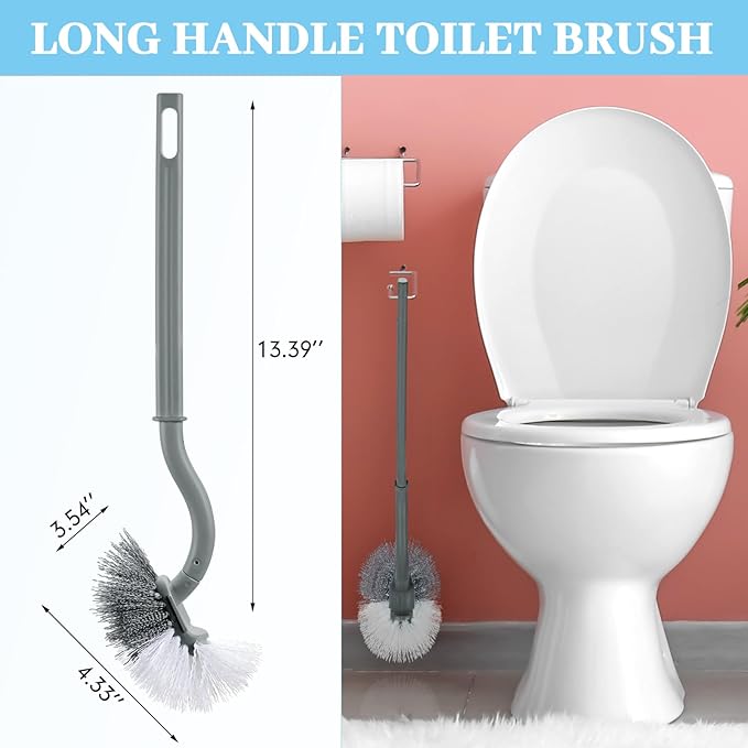 12 Pcs Curved Toilet Bowl Brush Bulk Bathroom Deep Cleaning Toilet Cleaner Scrubber Without Holder Handle Curved Brush Hanging Under Rim Household Cleaning for Bathroom(Gray)