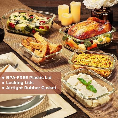 8 Cups/ 63 Oz 4 Piece (2 containers + 2 Lids) Large Glass Food - Image 7